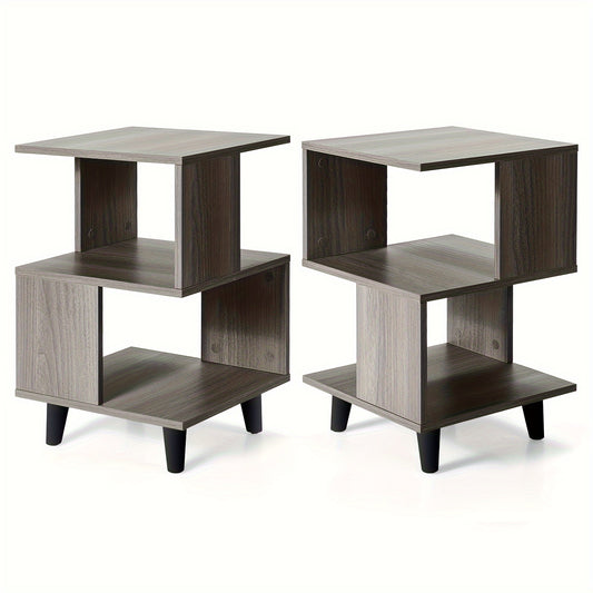 2pcs Nightstand Set, Modern Side End Table, Storage Shelf, Grey